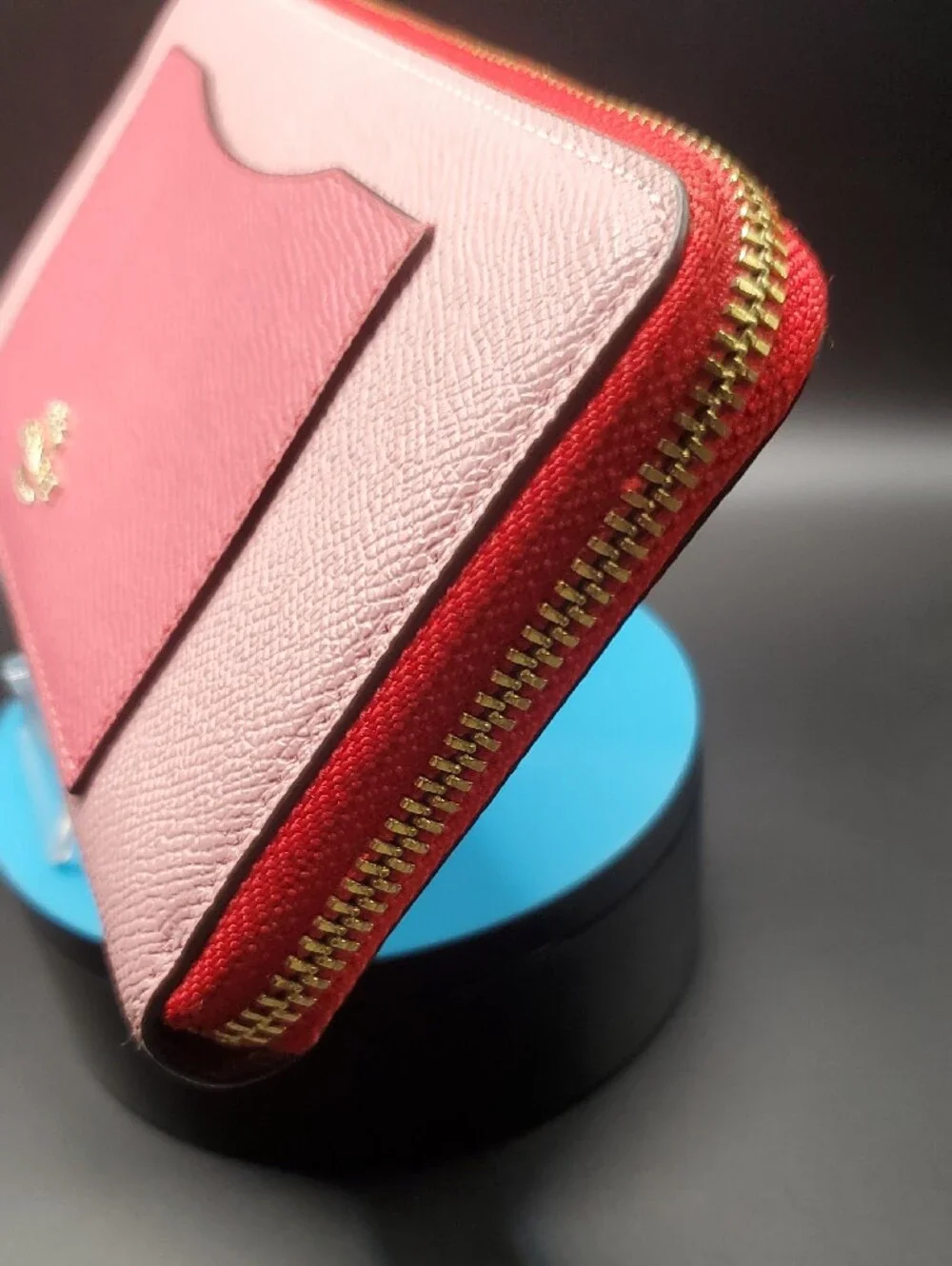 Coach Pink Two-Tone With Red Zip-Around Wallet
